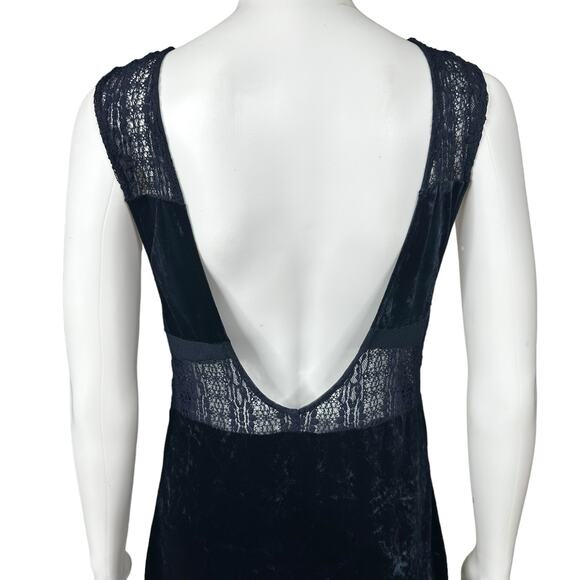 Free People Crushed Velvet Sheer Lace Blue Maxi Dress Large Fairy Witchy Gothic - Picture 7 of 16